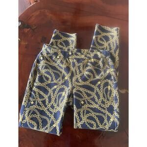 Michael Kors Women denim&ChainPrint Skinny fit Leggings SZ XS TrueNVY/Gold